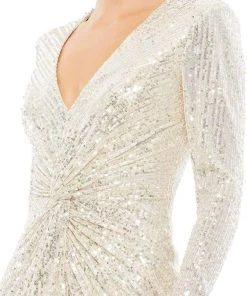 Ieena Duggal - 26549I Twist Front Sequin High Low Dress