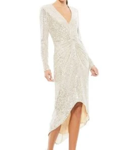 Ieena Duggal - 26549I Twist Front Sequin High Low Dress