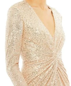 Ieena Duggal - 26549I Twist Front Sequin High Low Dress