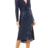 Ieena Duggal - 26555I Knee Length Long Sleeve Sequin Dress 1 Ieena Duggal - 26555I Knee Length Long Sleeve Sequin Dress