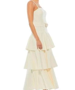 Ieena Duggal 26629 - Spaghetti Straps Tiered Tea-Length Dress