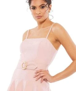 Ieena Duggal 26629 - Spaghetti Straps Tiered Tea-Length Dress