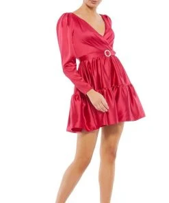 Ieena Duggal 26657 - Long Sleeved V-Neck Two Tiered Mini Dress