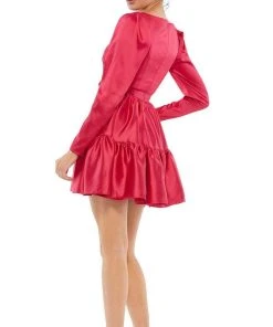 Ieena Duggal 26657 - Long Sleeved V-Neck Two Tiered Mini Dress