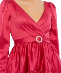 Ieena Duggal 26657 - Long Sleeved V-Neck Two Tiered Mini Dress