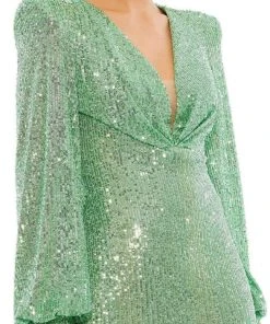 Ieena Duggal - 26865 Bishop Sleeve Sequin Dress