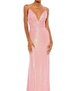 Ieena Duggal - 26945 Plunging Tiny Sequined Long Gown
