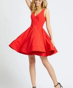 Ieena Duggal - 48478I Classic V-Neck Flutter Dress