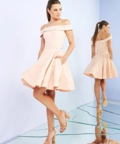 Ieena Duggal - 48774I Off Shoulder A-Line Pleated Cocktail Dress