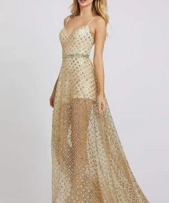 Mac Duggal Ieena Duggal - 49014I Embellished Sheer Romper Style Sheer Prom Gown