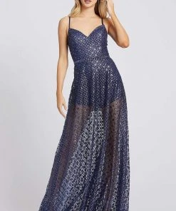 Mac Duggal Ieena Duggal - 49014I Embellished Sheer Romper Style Sheer Prom Gown