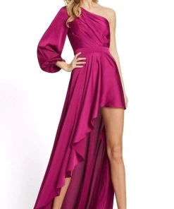 Ieena Duggal - 49141 Asymmetric Bishop Sleeve Long Dress