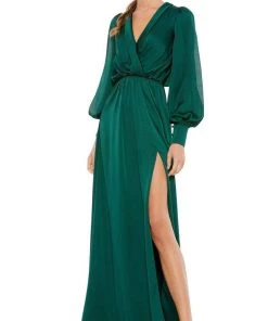 Ieena Duggal - 49146 Split Bishop Sleeve High Slit Dress