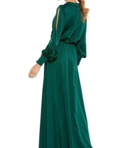 Ieena Duggal - 49146 Split Bishop Sleeve High Slit Dress