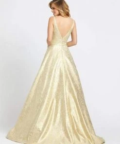 Ieena Duggal - 55252I Deep V-neck A-line Gown With Train