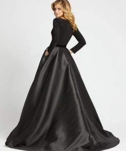 Ieena Duggal - 55274I Long Sleeves V-Neck Long Ball Gown