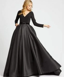 Ieena Duggal - 55274I Long Sleeves V-Neck Long Ball Gown