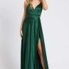 Ieena Duggal - 55278I Sleeveless V Neck Satin Gown With High Slit
