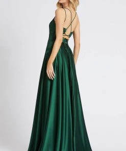 Ieena Duggal - 55278I Sleeveless V Neck Satin Gown With High Slit