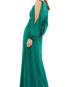 Ieena Duggal - 55397I Split Blouson Sleeve Cutout Gown