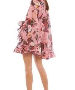 Ieena Duggal 55404 - Chiffon Floral Printed Mini Cape Dress