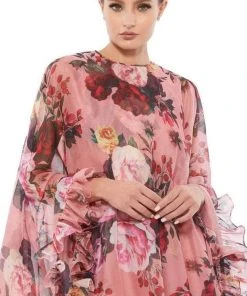 Ieena Duggal 55404 - Chiffon Floral Printed Mini Cape Dress