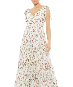 Ieena Duggal - 55422I V-Neck Floral A-Line Dress