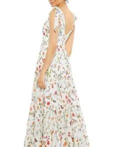 Ieena Duggal - 55422I V-Neck Floral A-Line Dress