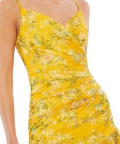 Ieena Duggal - 55425I Floral Printed Asymmetric Hem Dress