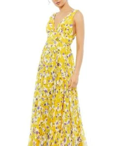 Ieena Duggal - 55434I Floral Printed Empire Dress