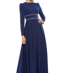 Ieena Duggal - 55705 Long Sleeve Jeweled A-Line Dress