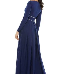 Ieena Duggal - 55705 Long Sleeve Jeweled A-Line Dress