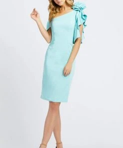 Ieena Duggal - 66998I Knee Length Ruffled Sleeve Asymmetrical Dress