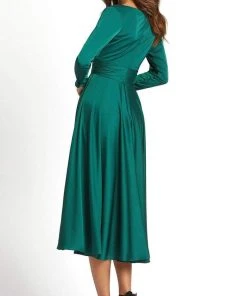 Ieena Duggal - 67527 Long Sleeve Deep V Neck A-Line Dress