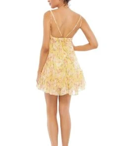 Ieena Duggal - 67895I V Neck Floral Baby Doll Dress