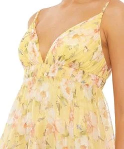 Ieena Duggal - 67895I V Neck Floral Baby Doll Dress