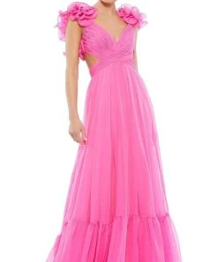 Ieena Duggal - 67911I Ruffle-Trimmed Cutout Ornate Dress