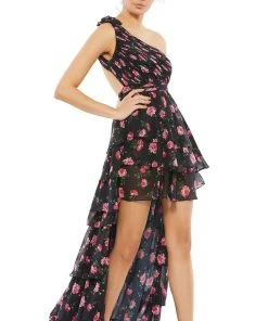 Ieena Duggal - 67947I Floral Printed Tiered High Low Dress