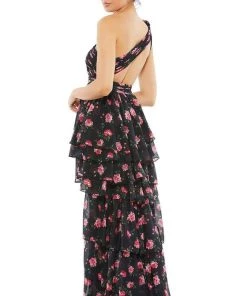 Ieena Duggal - 67947I Floral Printed Tiered High Low Dress