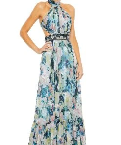 Ieena Duggal 68089 - Pleated Halter Neck Long Dress