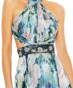 Ieena Duggal 68089 - Pleated Halter Neck Long Dress