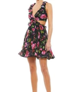 Ieena Duggal - 9155I Sexy Floral Open Back Dress