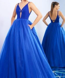 Ieena Duggal - Plunging V Neck Ballgown 26028I Mac Duggal