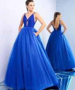 Ieena Duggal - Plunging V Neck Ballgown 26028I Mac Duggal