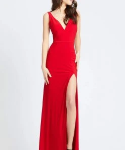 Ieena Duggal - Plunging V-Neck High Slit Sheath Gown 25846I