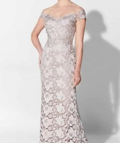 Ivonne D For Mon Cheri Ivonne D 122D65 - Embroidered Crepe Laced Evening Gown