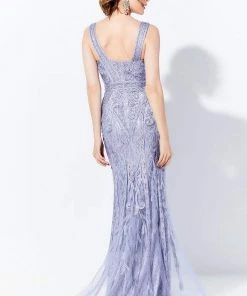 Ivonne D By Mon Cheri - 120D03 Plunging V-Neck Metallic Lace Dress Ivonne D For Mon Cheri