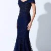 Ivonne D By Mon Cheri - Wide V-Neck Beaded Evening Dress