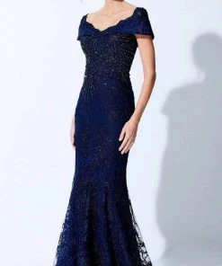 Ivonne D By Mon Cheri - Wide V-Neck Beaded Evening Dress