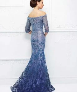 Ivonne D For Mon Cheri - 118D07W Ombre Sequined Off Shoulder Tulle Lace Gown
